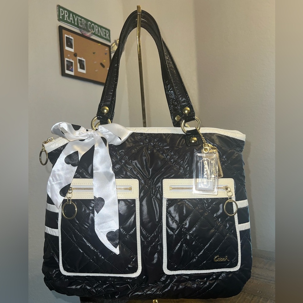 Coach Black and Cream Quilted Tote Bag